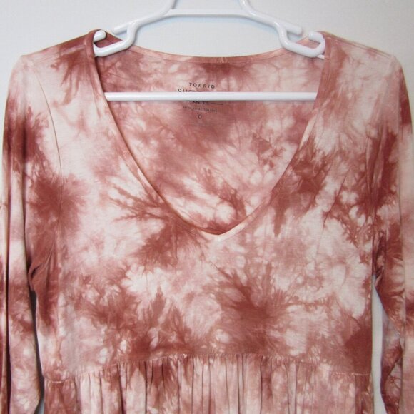 Torrid Dress Super Soft Knits Orange Red Tie Dye Peplum Flowy Plus Size 12 - Picture 2 of 6